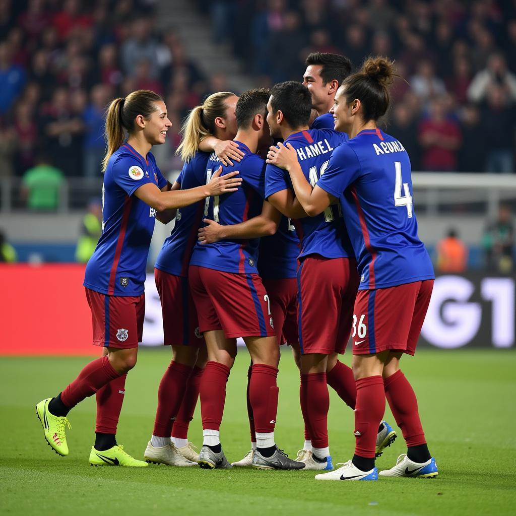 Heorhii Yamal celebrating a goal with his teammates, showcasing his team spirit.