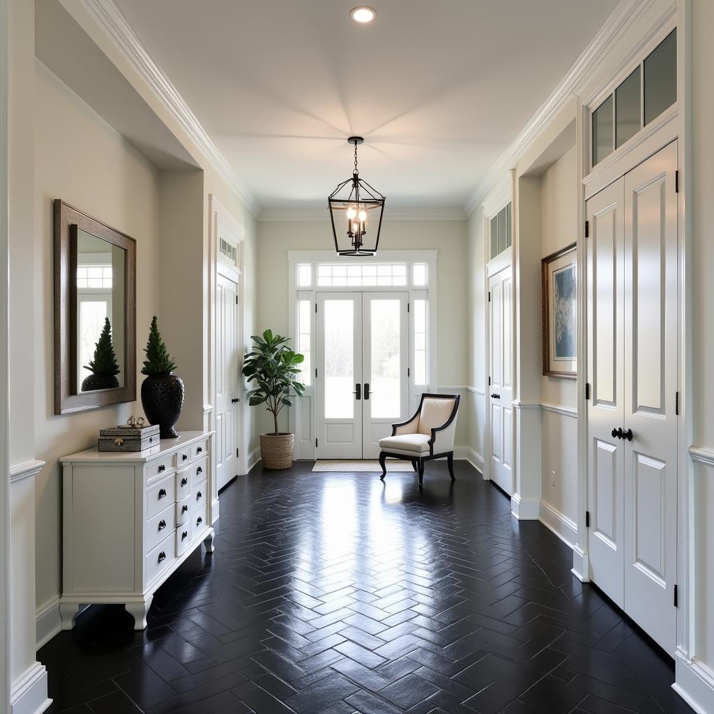 Grand Entrance with Herringbone Black Tile Flooring