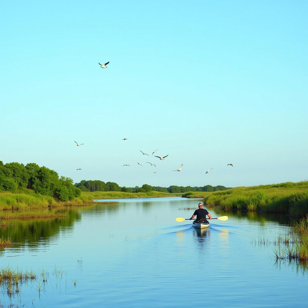 Kayaking during high tide in Long Neck, Delaware