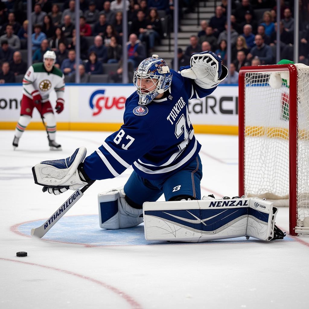 Hockey Goalie Making a Save