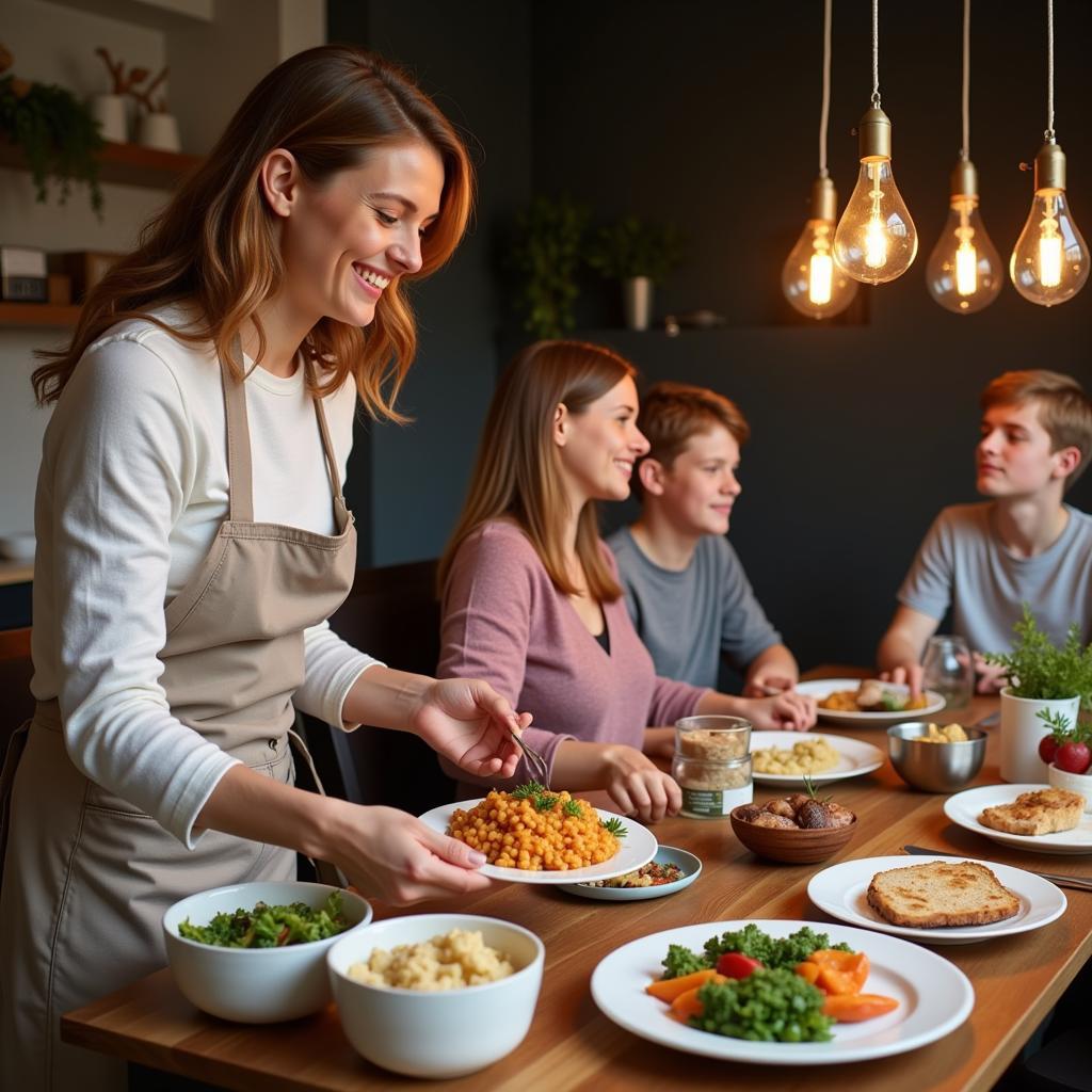 Home Cook Plating a Dish for Family Dinner