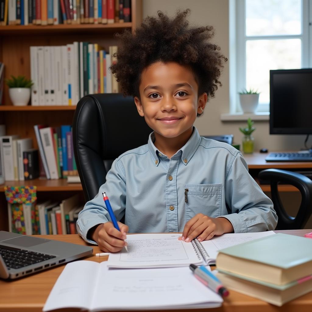 Yamal's Dedicated Study Space with Homework on Desk