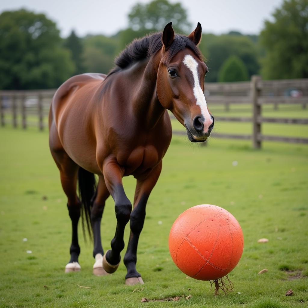 Horse Enjoying a Ball Toy