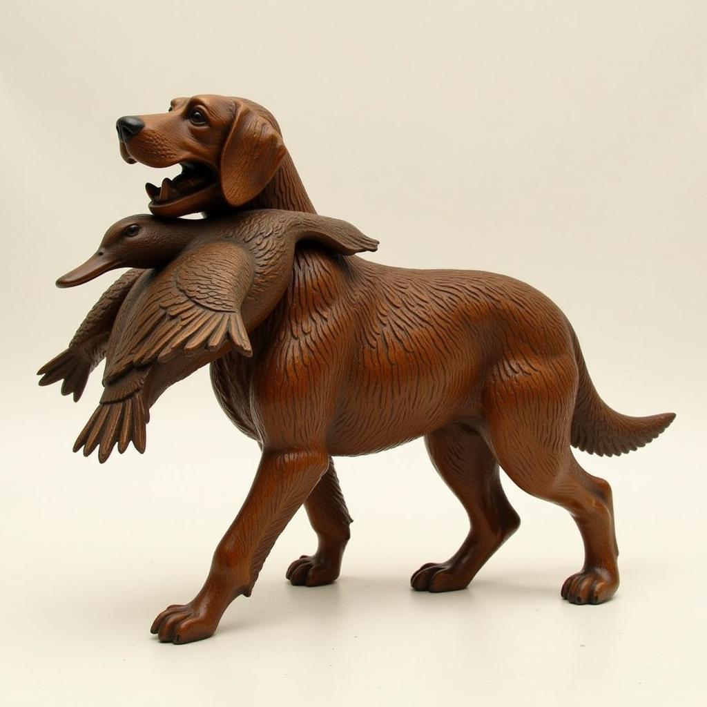 Hand-Carved Wooden Hunting Dog Retriever Sculpture