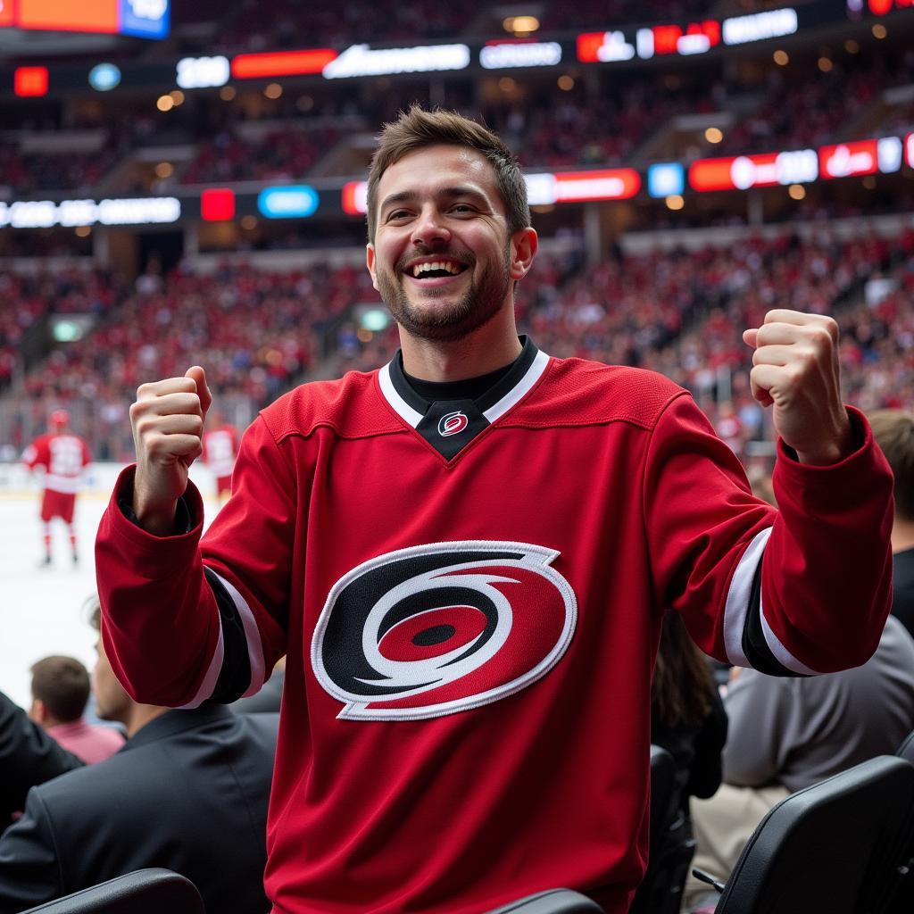 Carolina Hurricanes Fan Wearing the 25th Anniversary Jersey