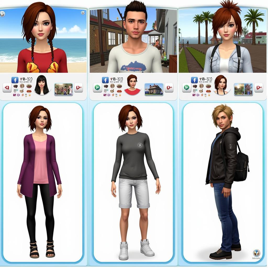 IMVU 3D avatar customization options and social interaction scenes