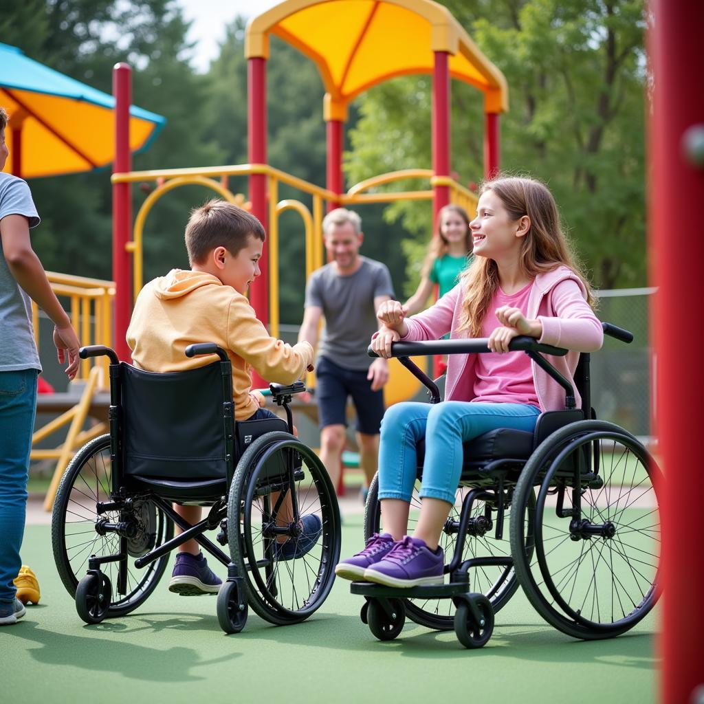 Children of all abilities playing together on an interactive playground