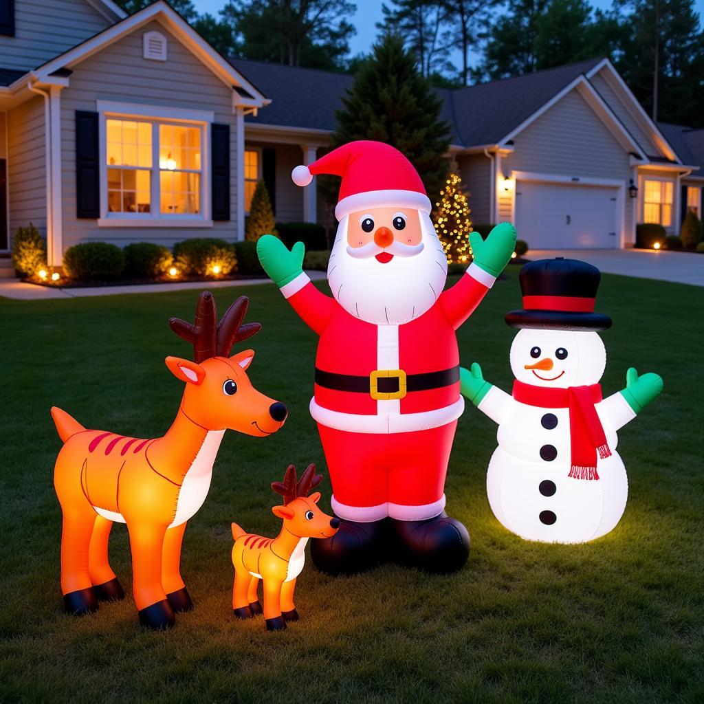 Inflatable Christmas Decorations in a Yard