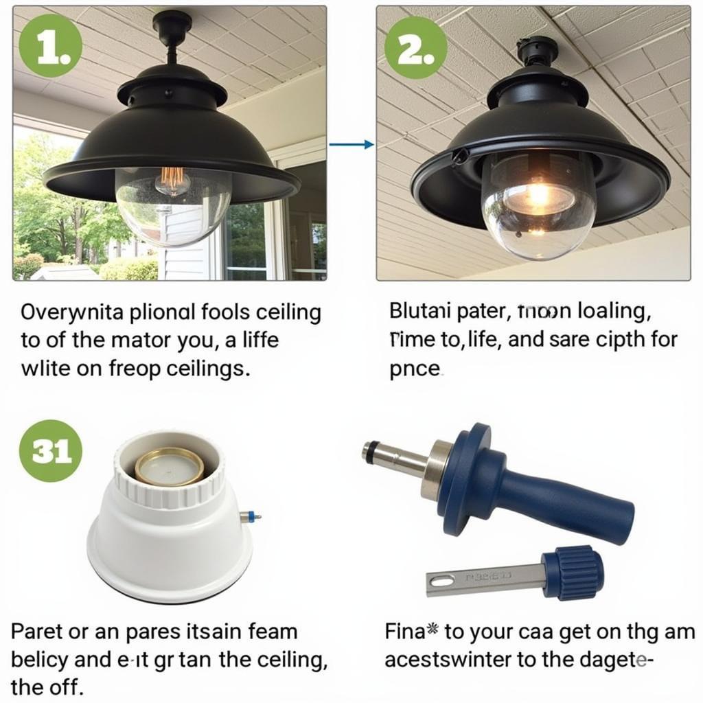 Installing a Black Outdoor Ceiling Light on a Patio