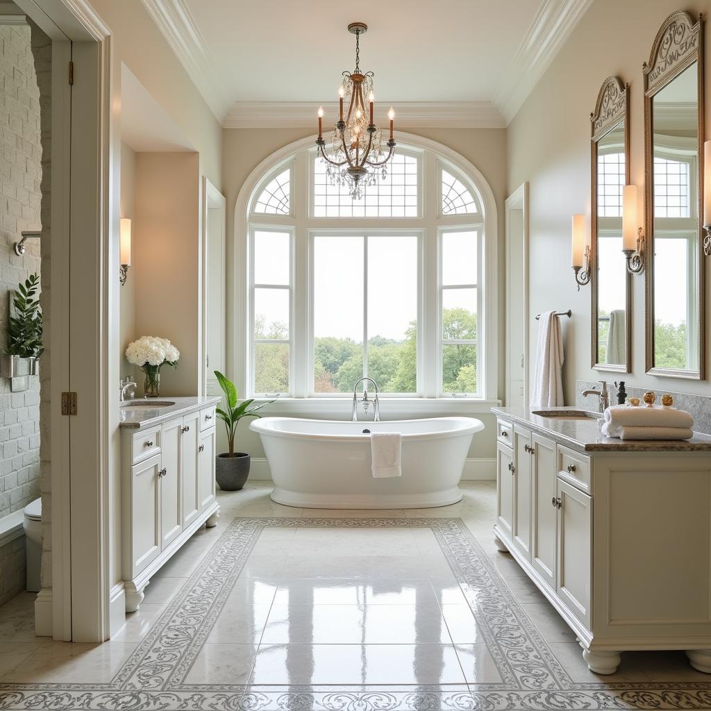 Intricate floor border in a luxurious bathroom