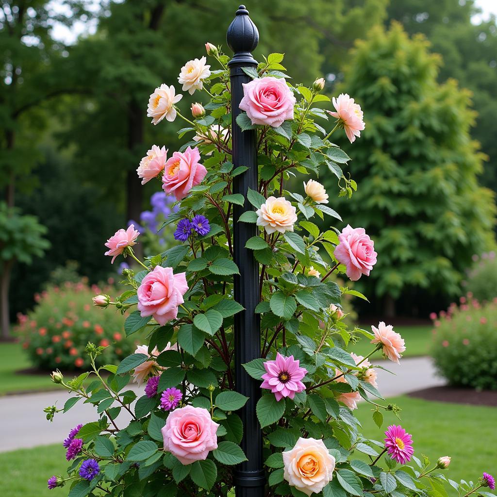 Supporting Climbing Plants with an Iron Garden Obelisk