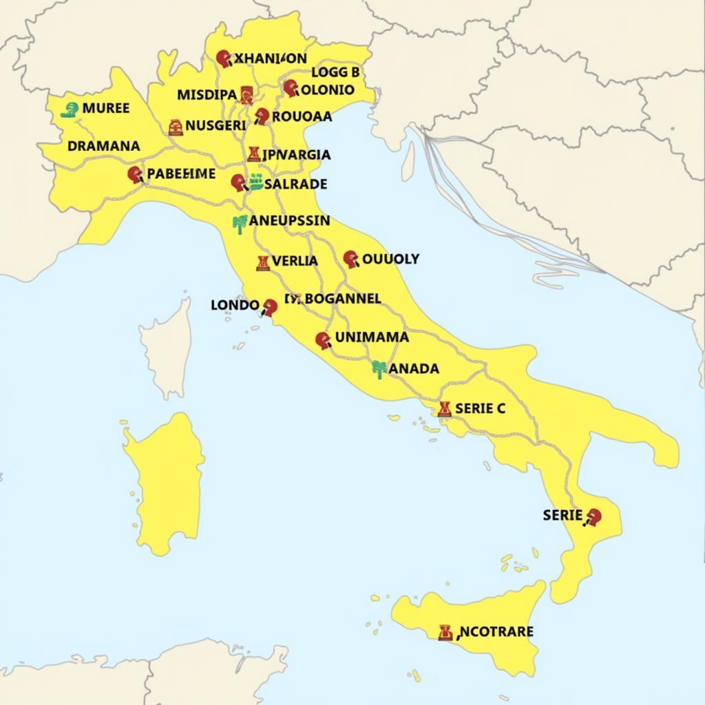 Italy Lower Division Soccer Teams Map