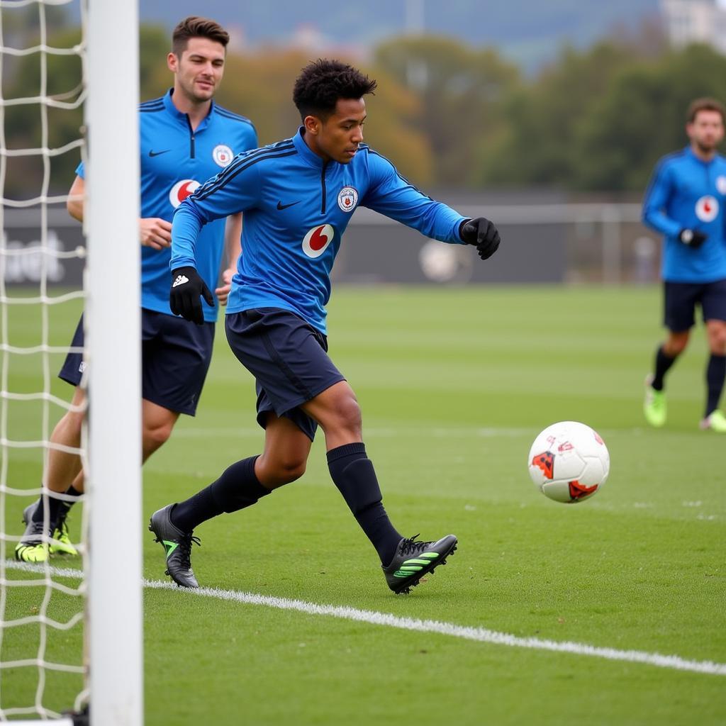 Jack J Blanco practicing his finishing skills during a training session.