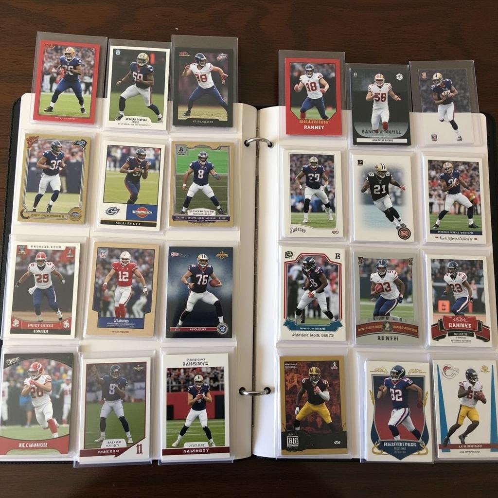 Jalen Ramsey Card Collection Display - An image of a curated collection of Jalen Ramsey cards displayed in a protective binder, showcasing various card types and sets.