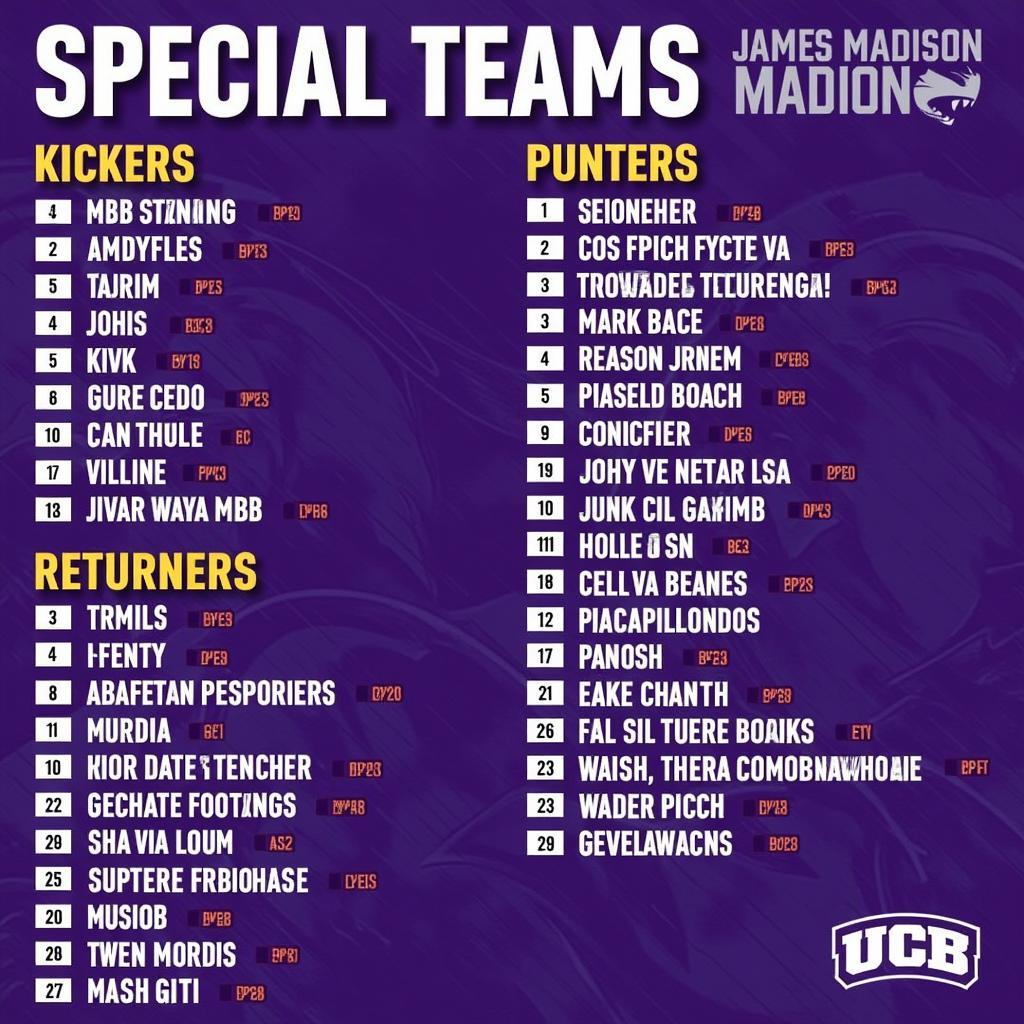 James Madison Dukes Special Teams Depth Chart Overview