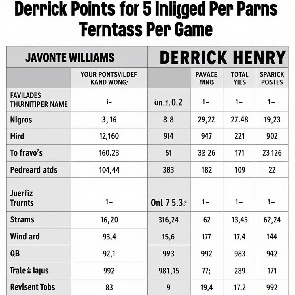 Javonte Williams and Derrick Henry's fantasy stats comparison.