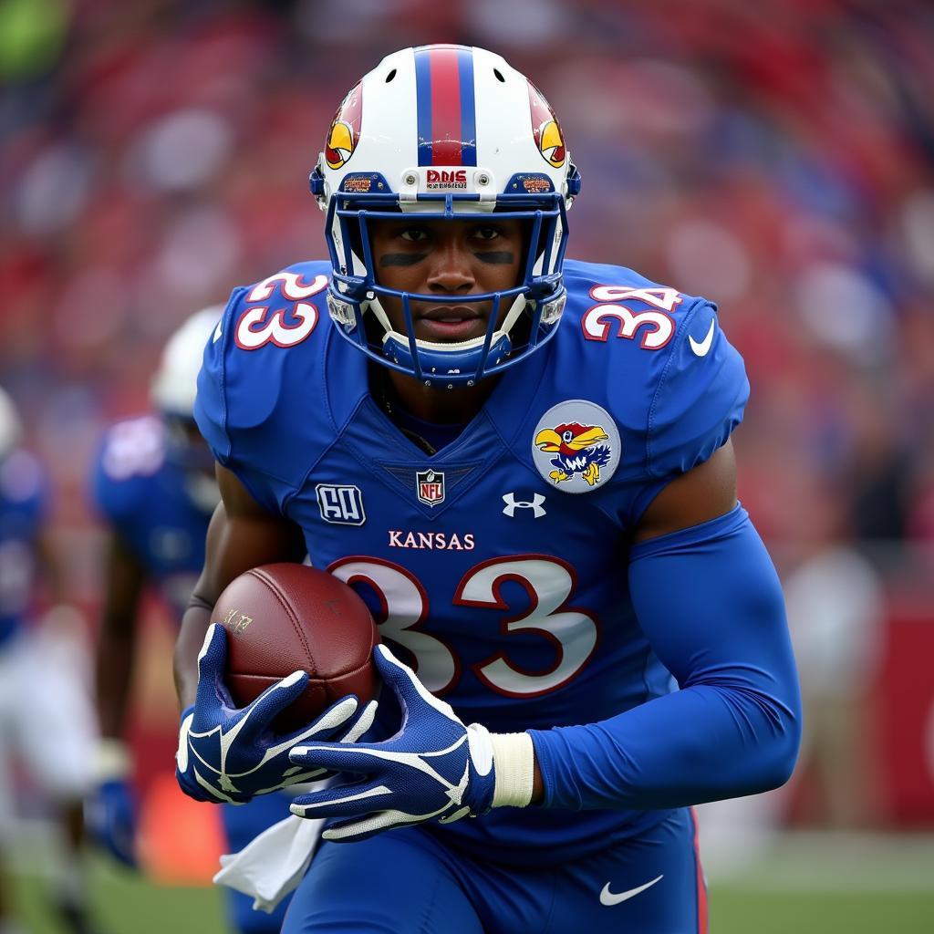 Jayhawk Football Helmet on the Field During a Game