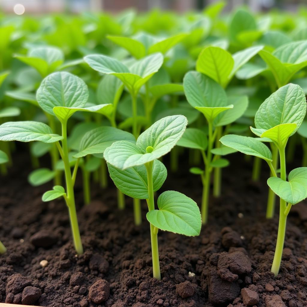 Healthy kava seedlings displaying several sets of leaves, ready for transplanting.