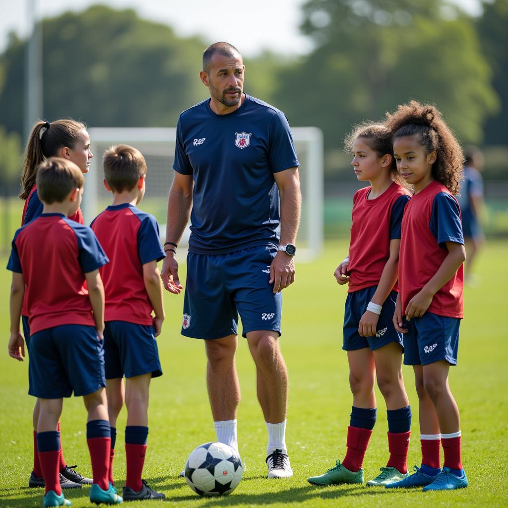 Potential Youth Coach Kirk Trammell Guiding Young Football Players