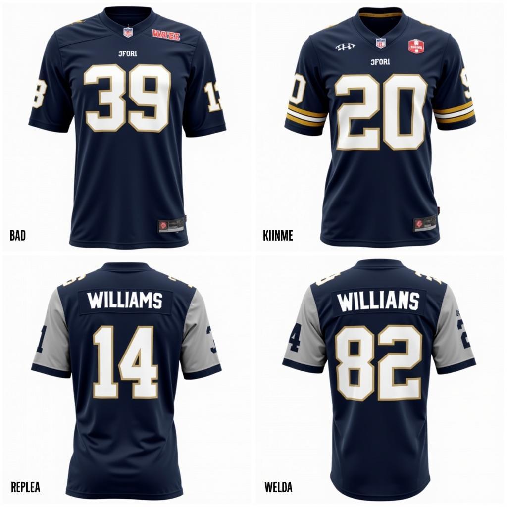 Different styles of Kyren Williams Notre Dame jerseys, including authentic, replica, and customized options.