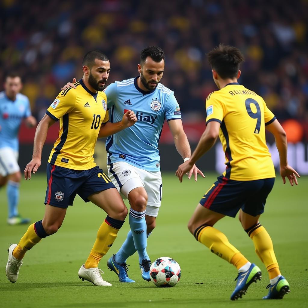 Lamine Yamal executing the 3 press tactic effectively during a football match.