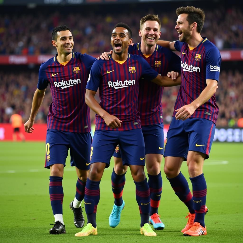 Lamine Yamal celebrating a victory at Camp Nou stadium.