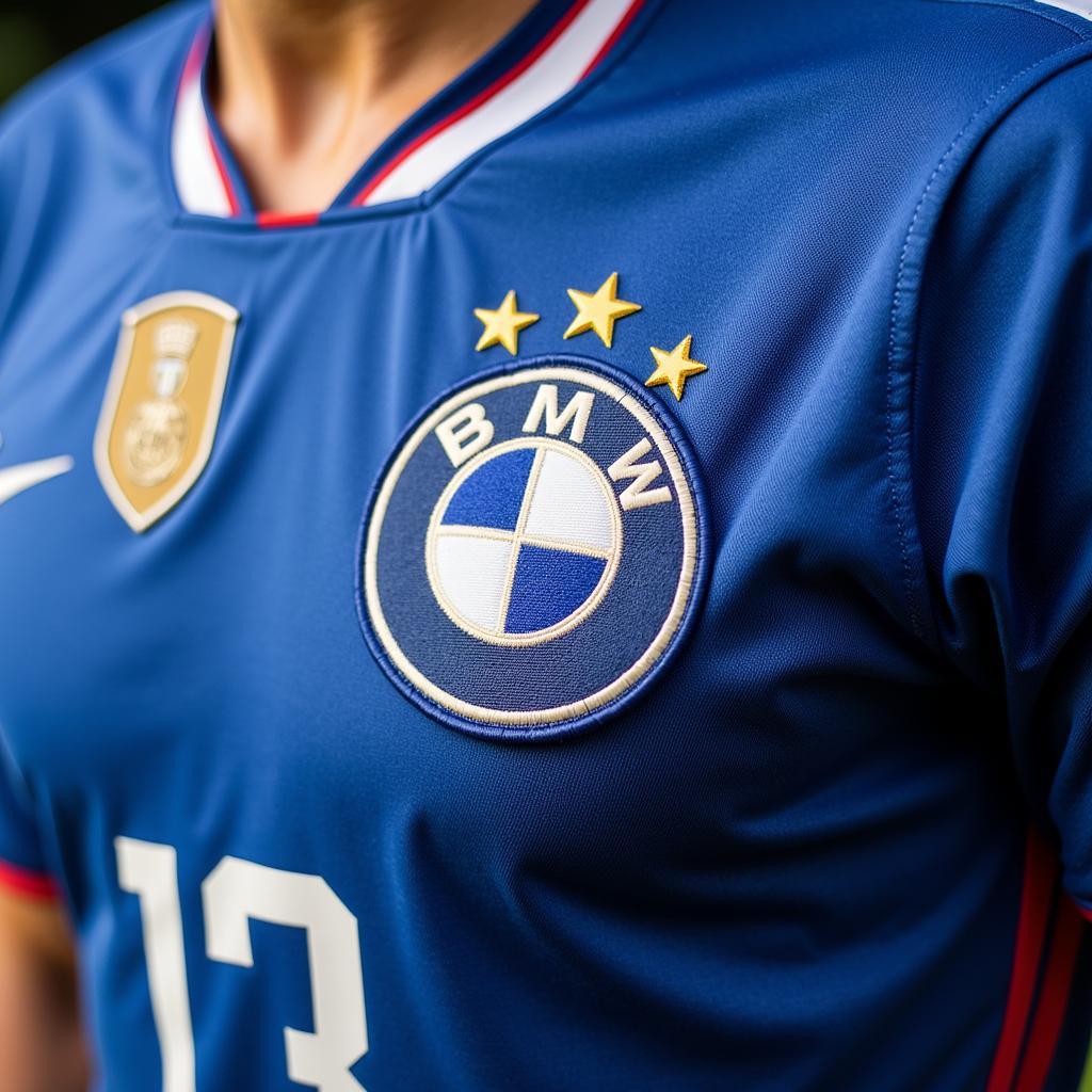 Close-up of the BMW patch on Lamine Yamal's kit