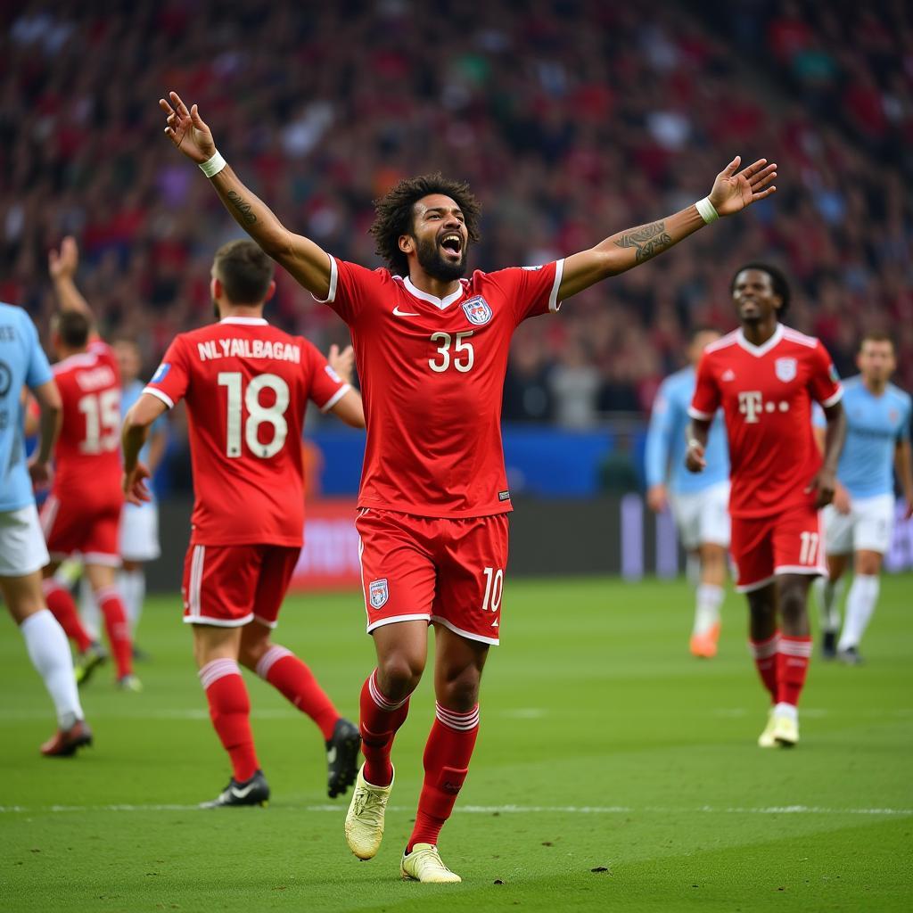 Lamine Yamal celebrating a goal with his teammates, showcasing his passion and joy for the game.