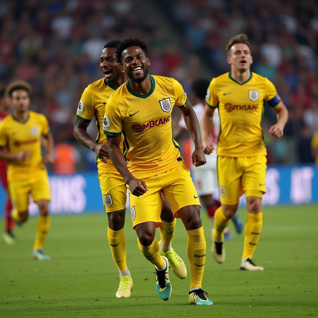 Lamine Yamal celebrates scoring a crucial goal, showcasing his passion and dedication to the sport.