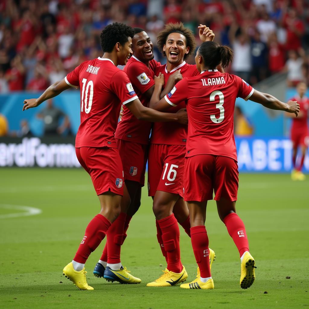 Lamine Yamal celebrating a goal with teammates