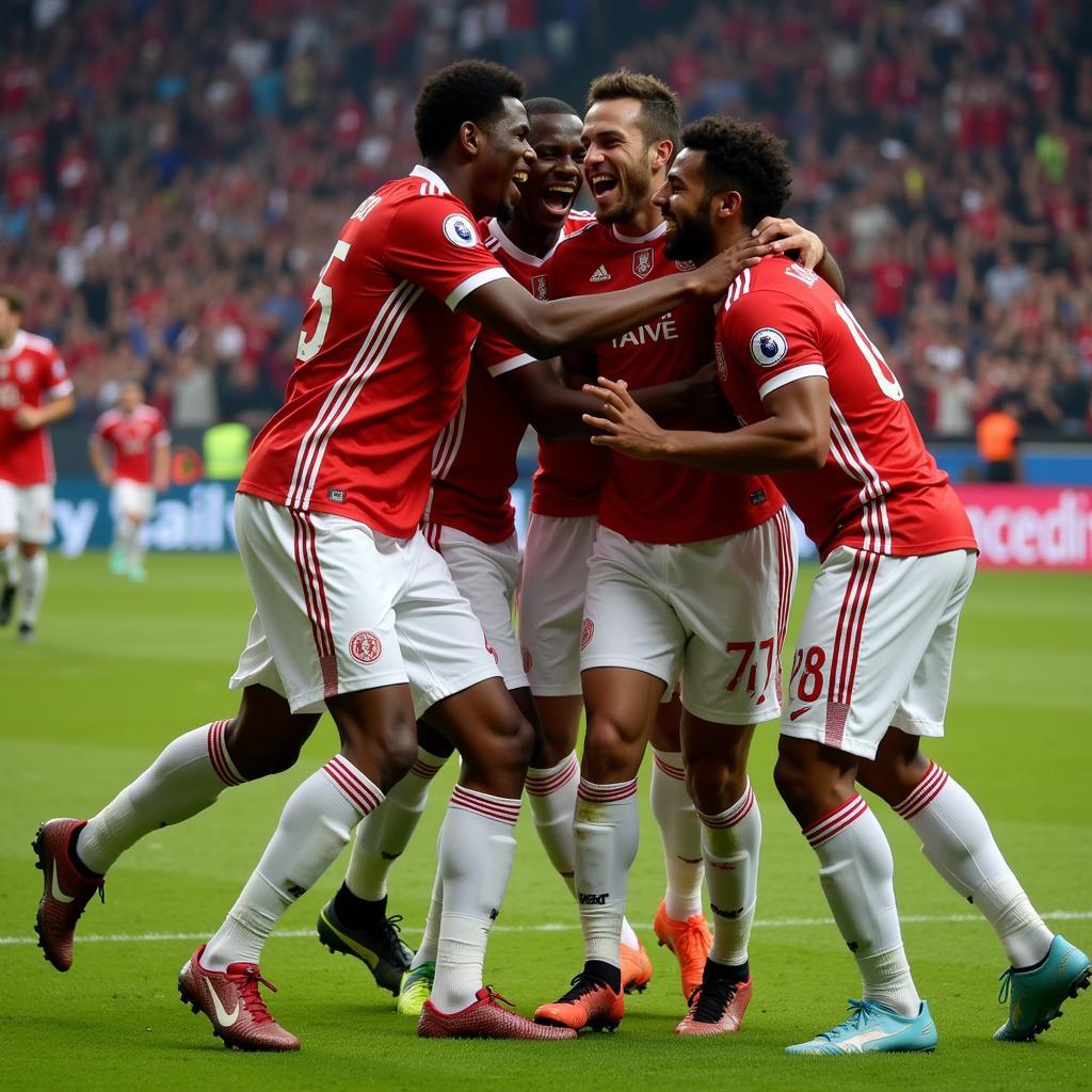 Lamine Yamal celebrating a goal with his teammates, highlighting his heroic status.