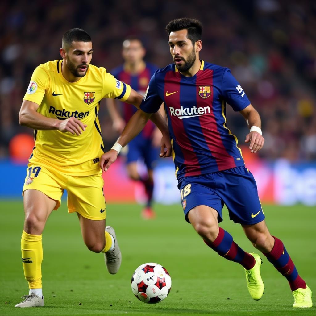 Lamine Yamal showcasing his dribbling skills against a defender