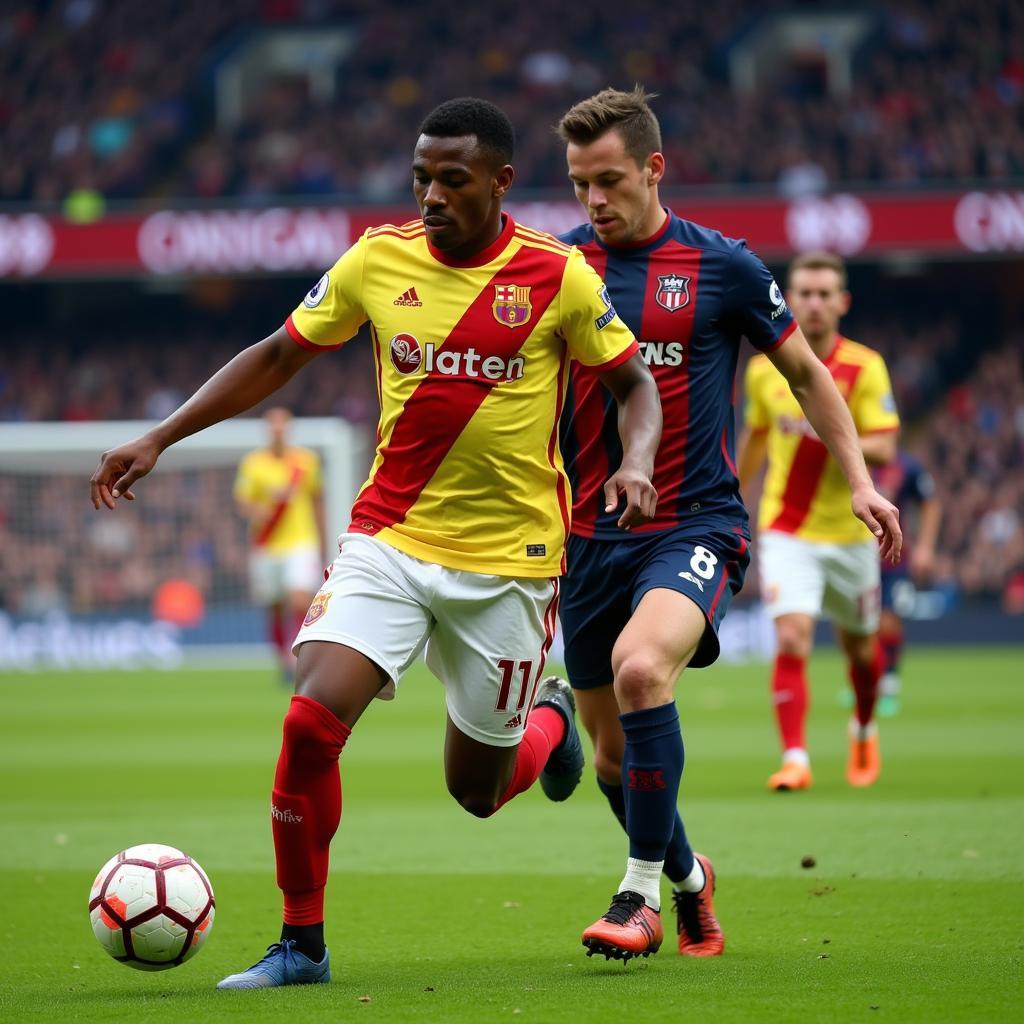 Lamine Yamal showcasing his impressive dribbling skills during a match.