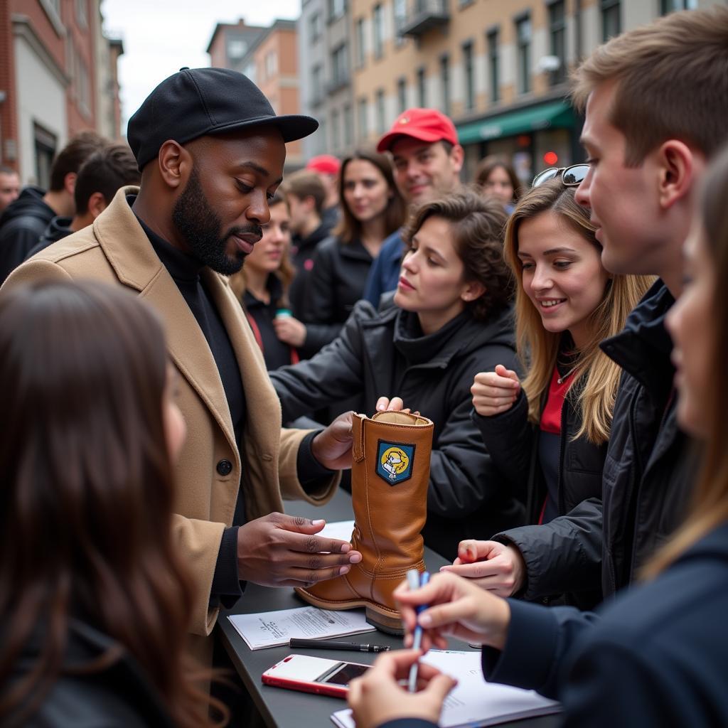 Lamine Yamal Interacting with Fans, Showing Simpsons Patch