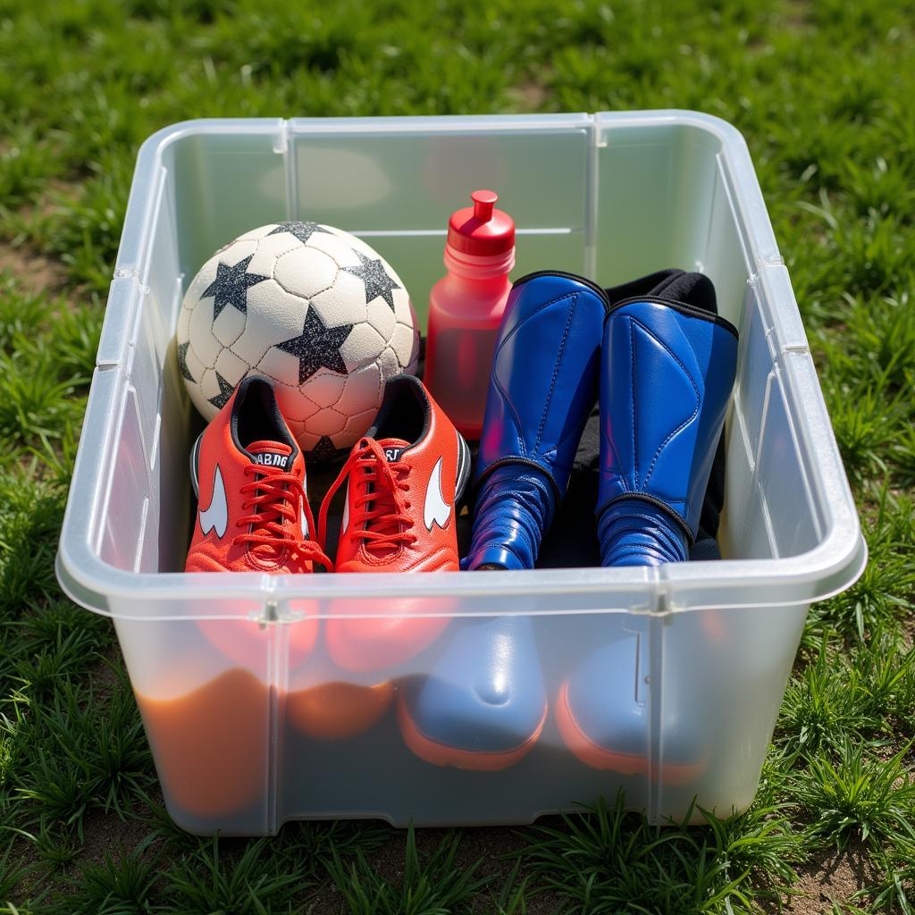 Lamine Yamal's plasticbox filled with training gear