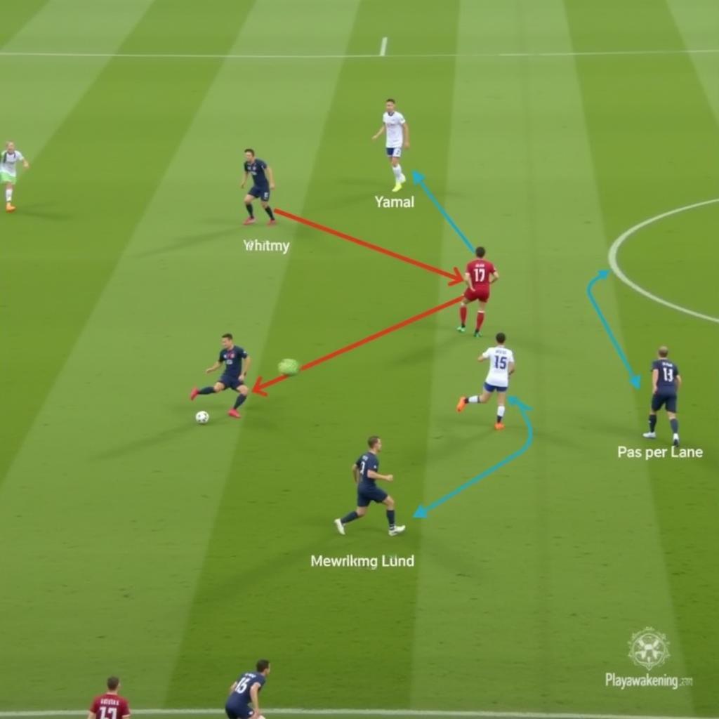 Tactical analysis of Lamine Yamal's positioning and movement on the field during a key match, as presented on Playawakening.com.