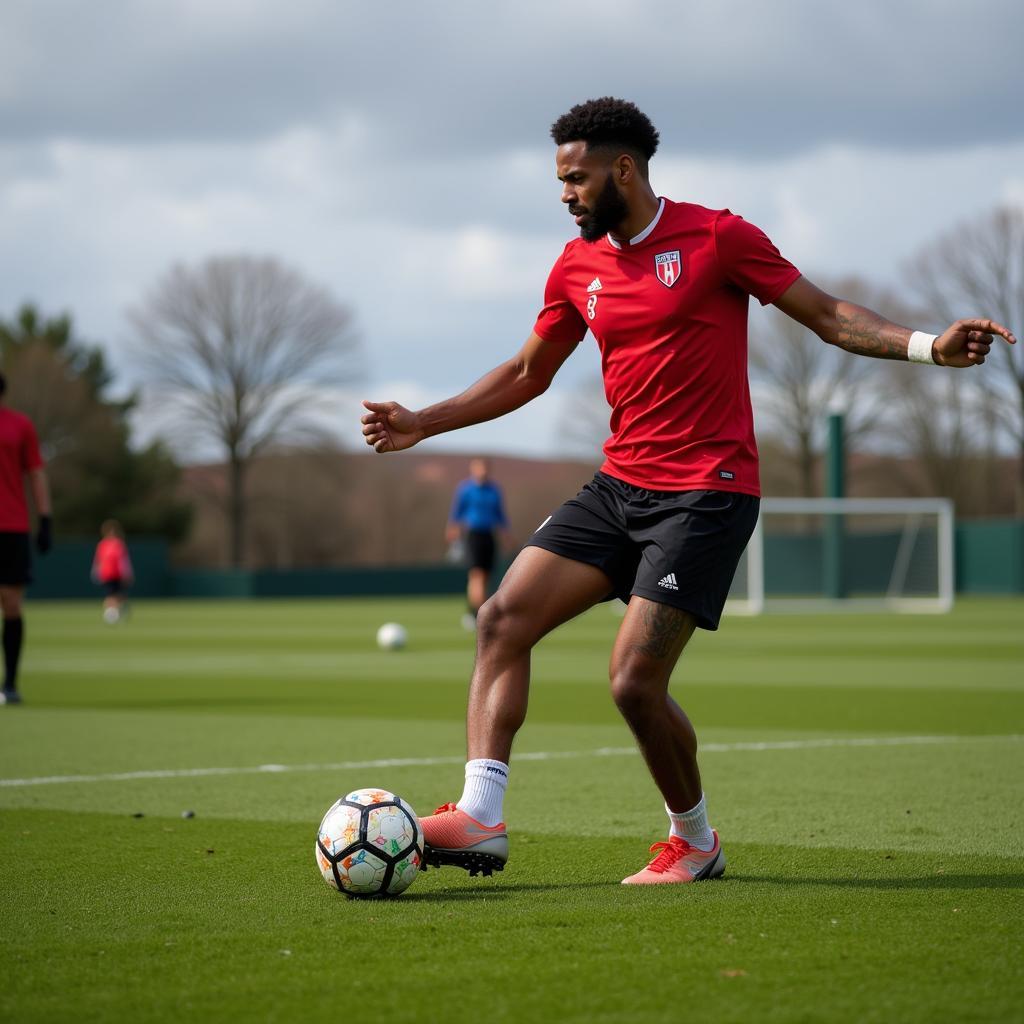 Lamine Yamal practicing free kicks on the training ground, honing his skills and precision