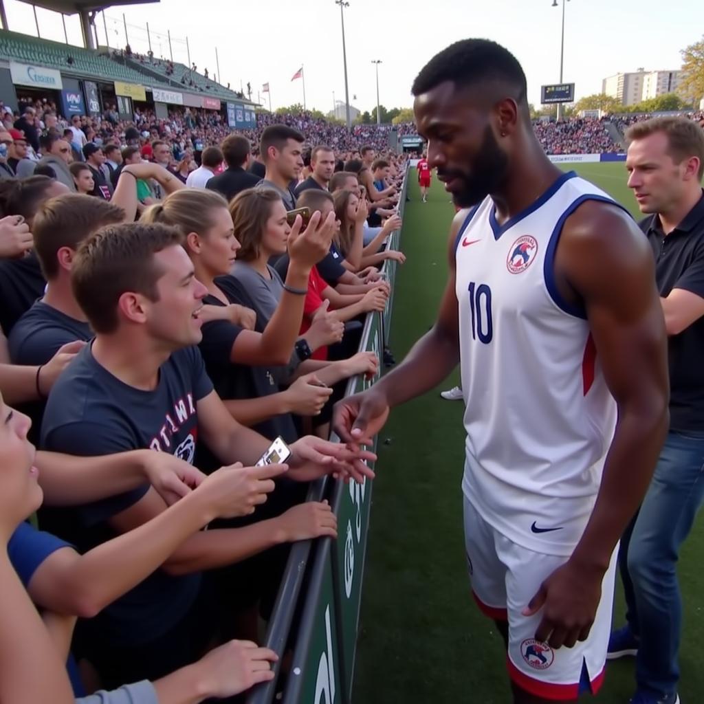 Lamine Yamal signing autographs for enthusiastic fans after a match