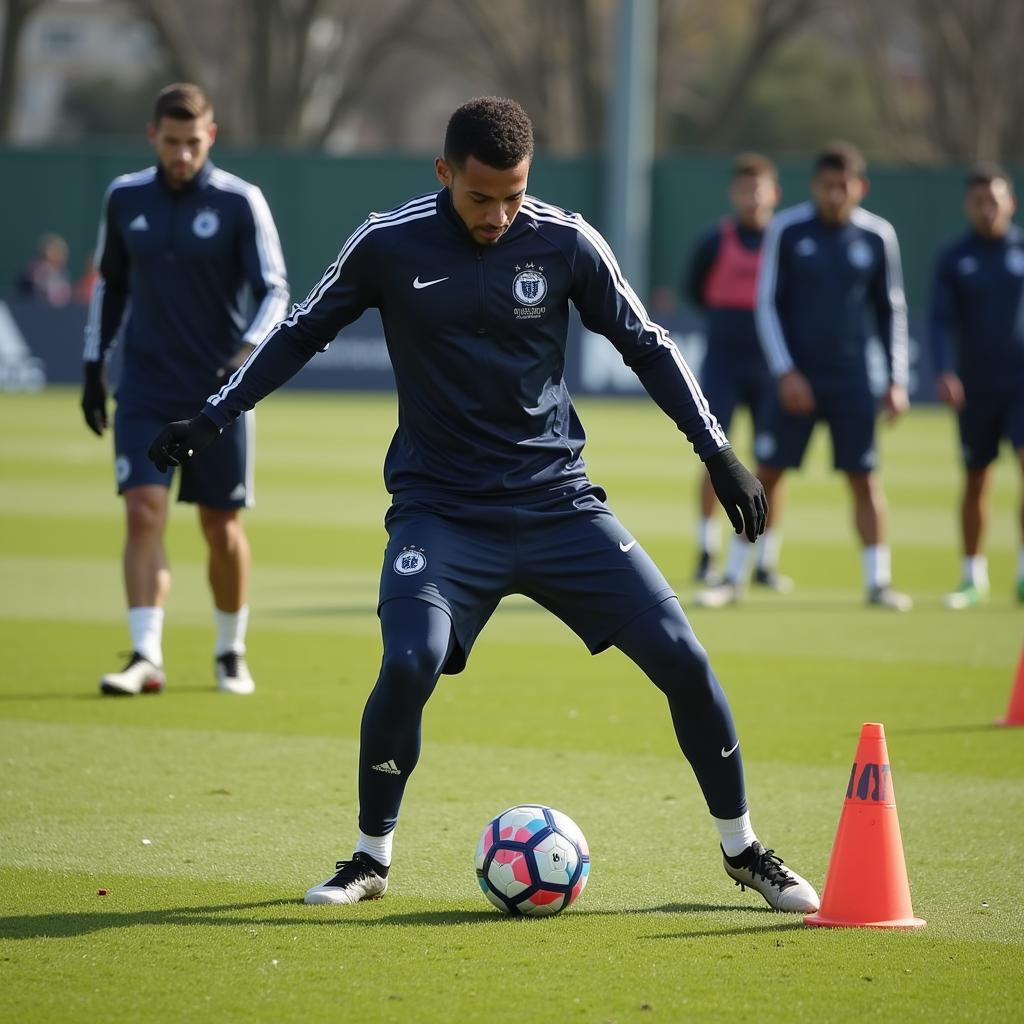 Lamine Yamal honing his skills during training in preparation for a match.