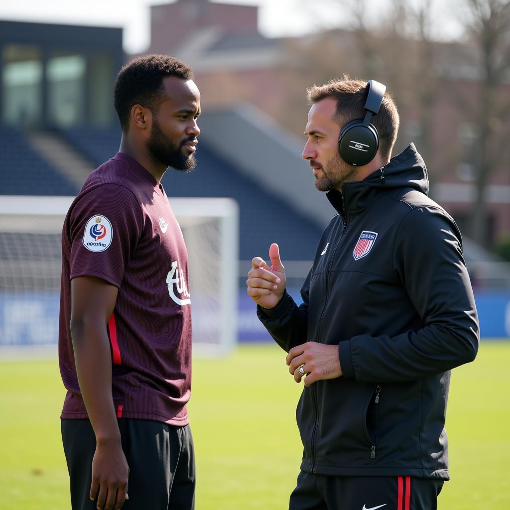 Lamine Yamal training with a coach using headphones for clear communication