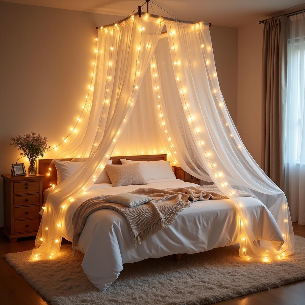 Romantic Bedroom with a Light Up Canopy