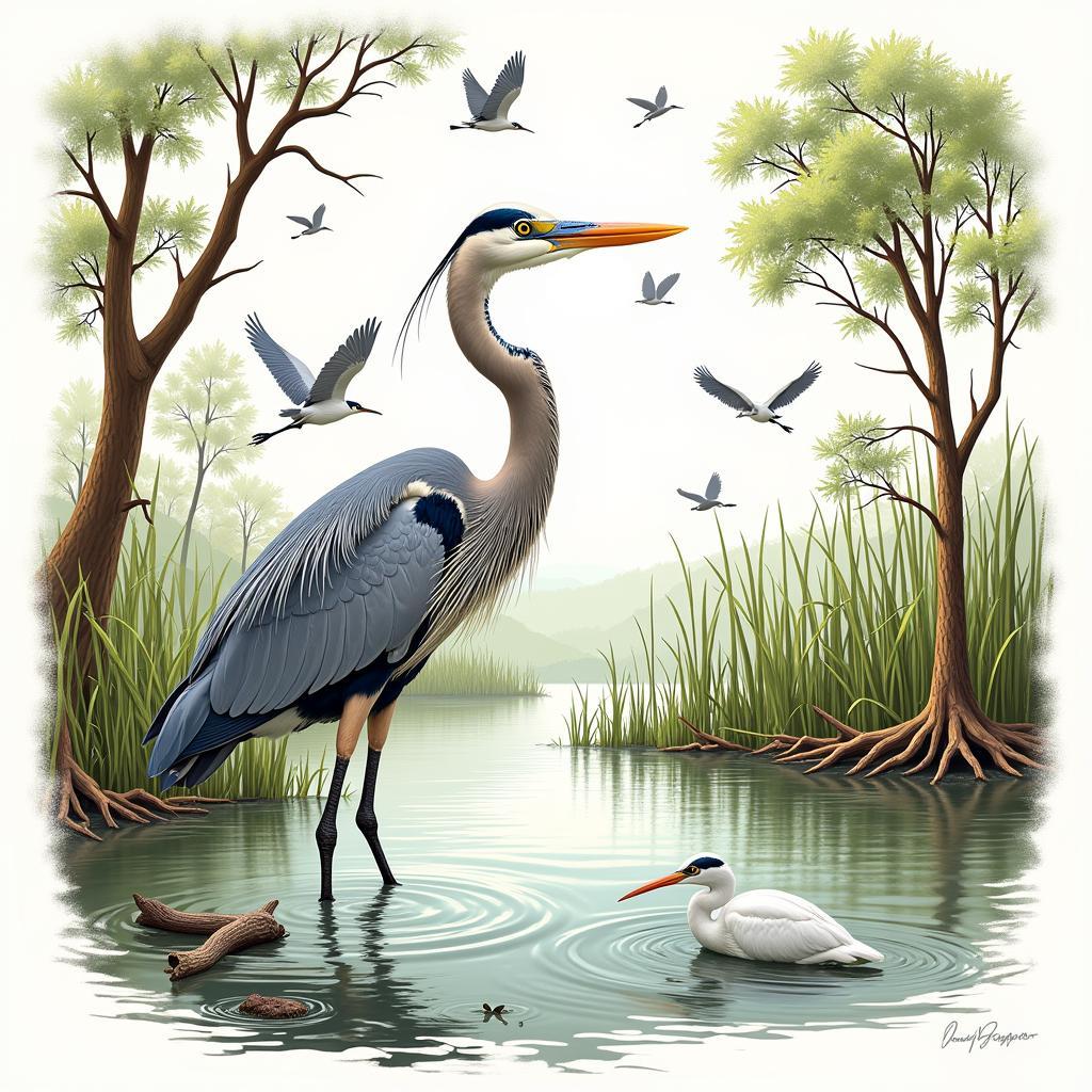 Louisiana Swamp Wildlife: Birds and Heron