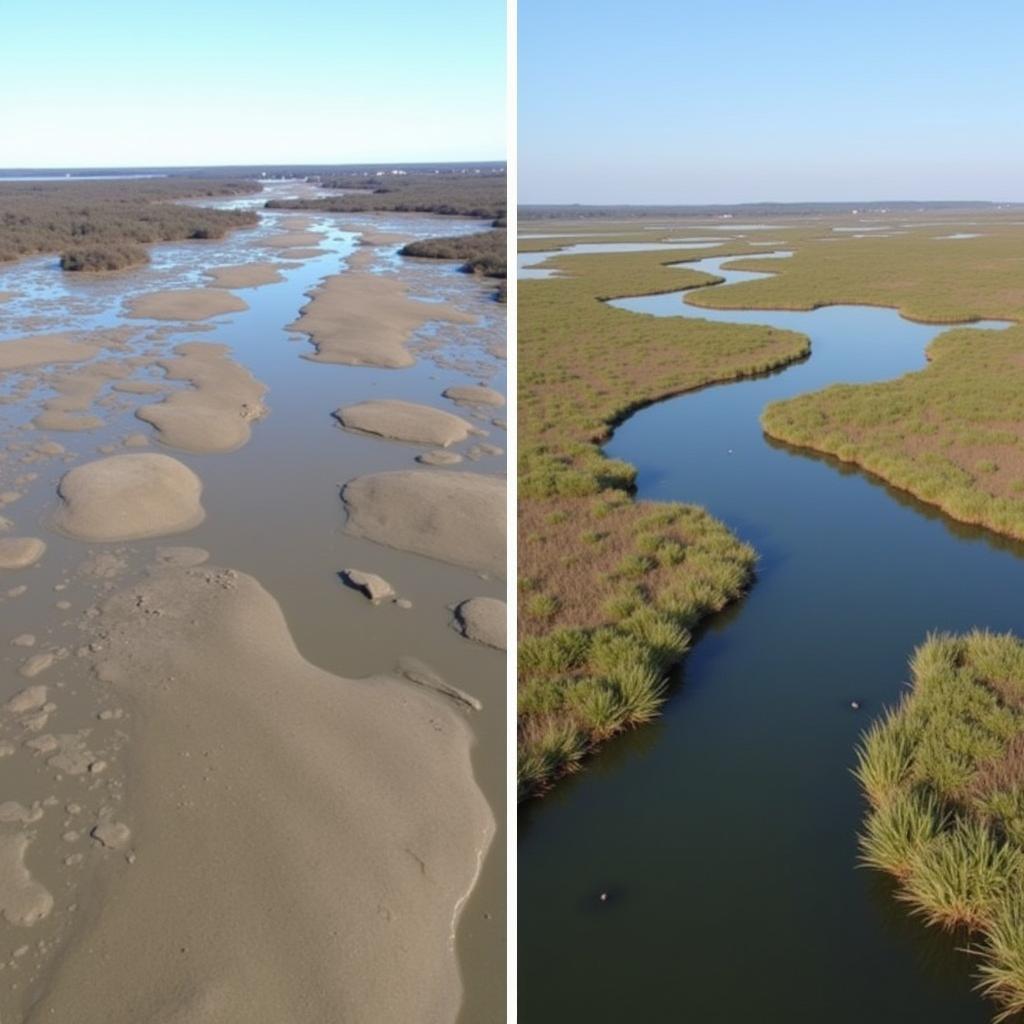 Comparing low and high tide in Long Neck, Delaware