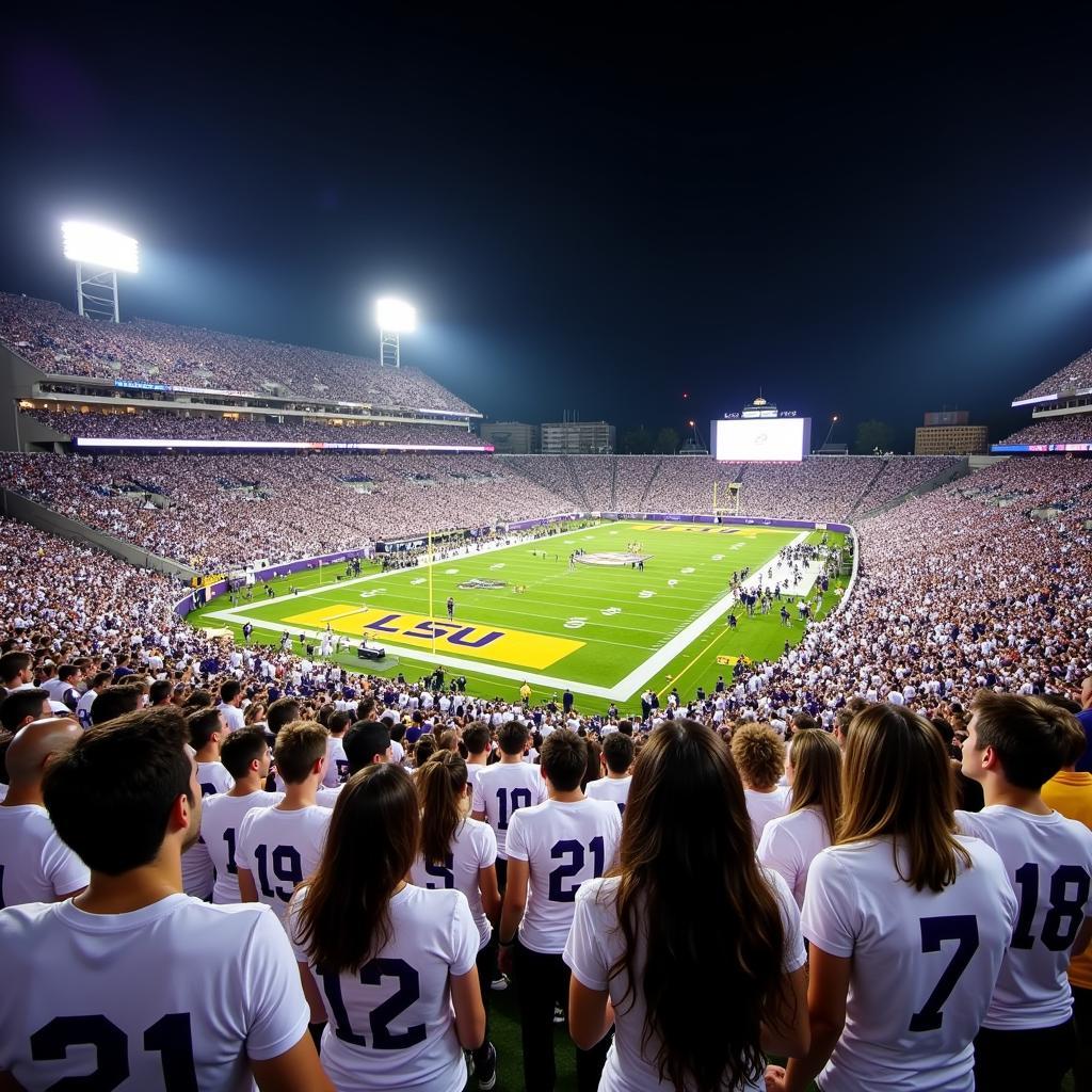 LSU Tiger Stadium Filled With Fans Wearing White Jerseys