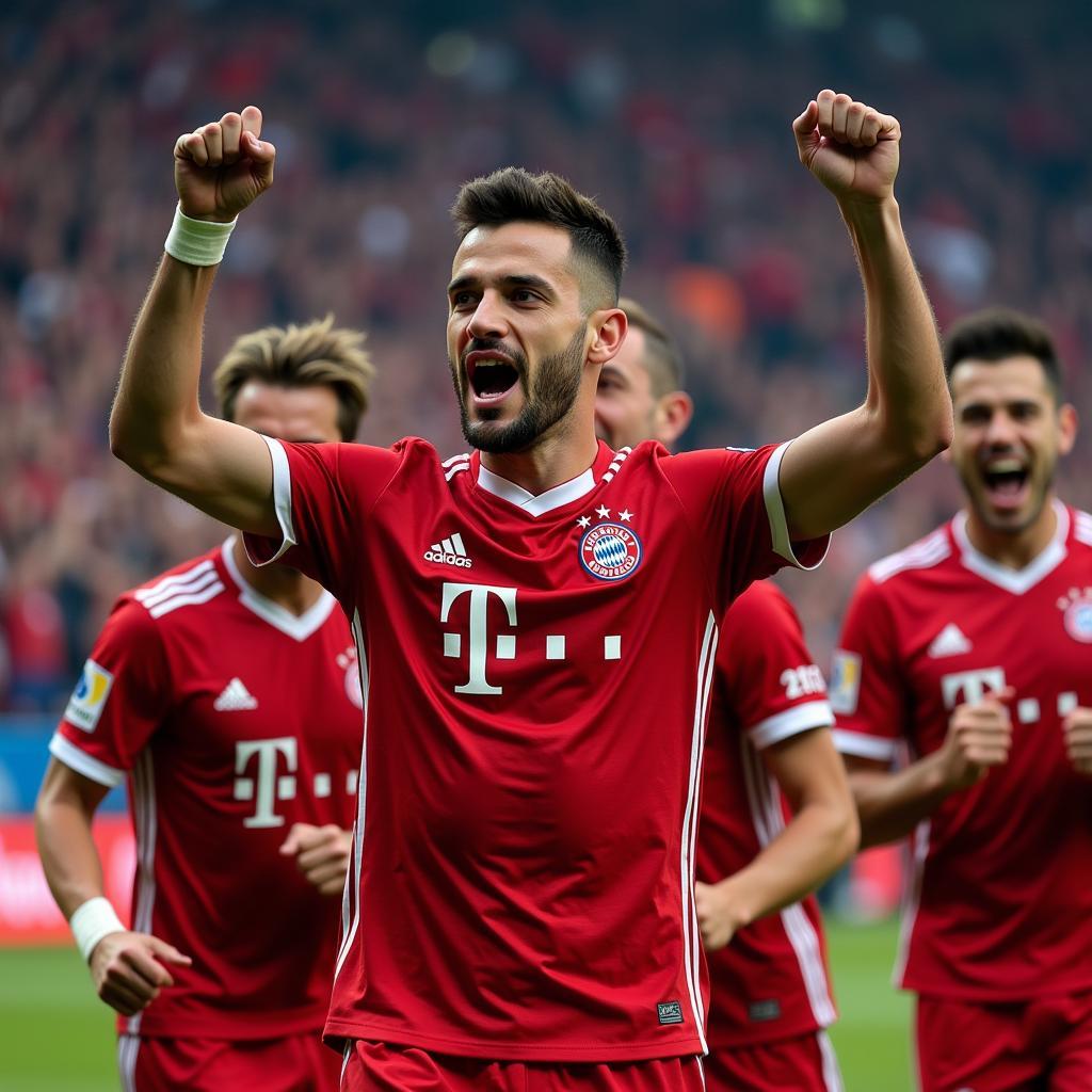 Maignan celebrates a win in a hypothetical Bayern Munich kit