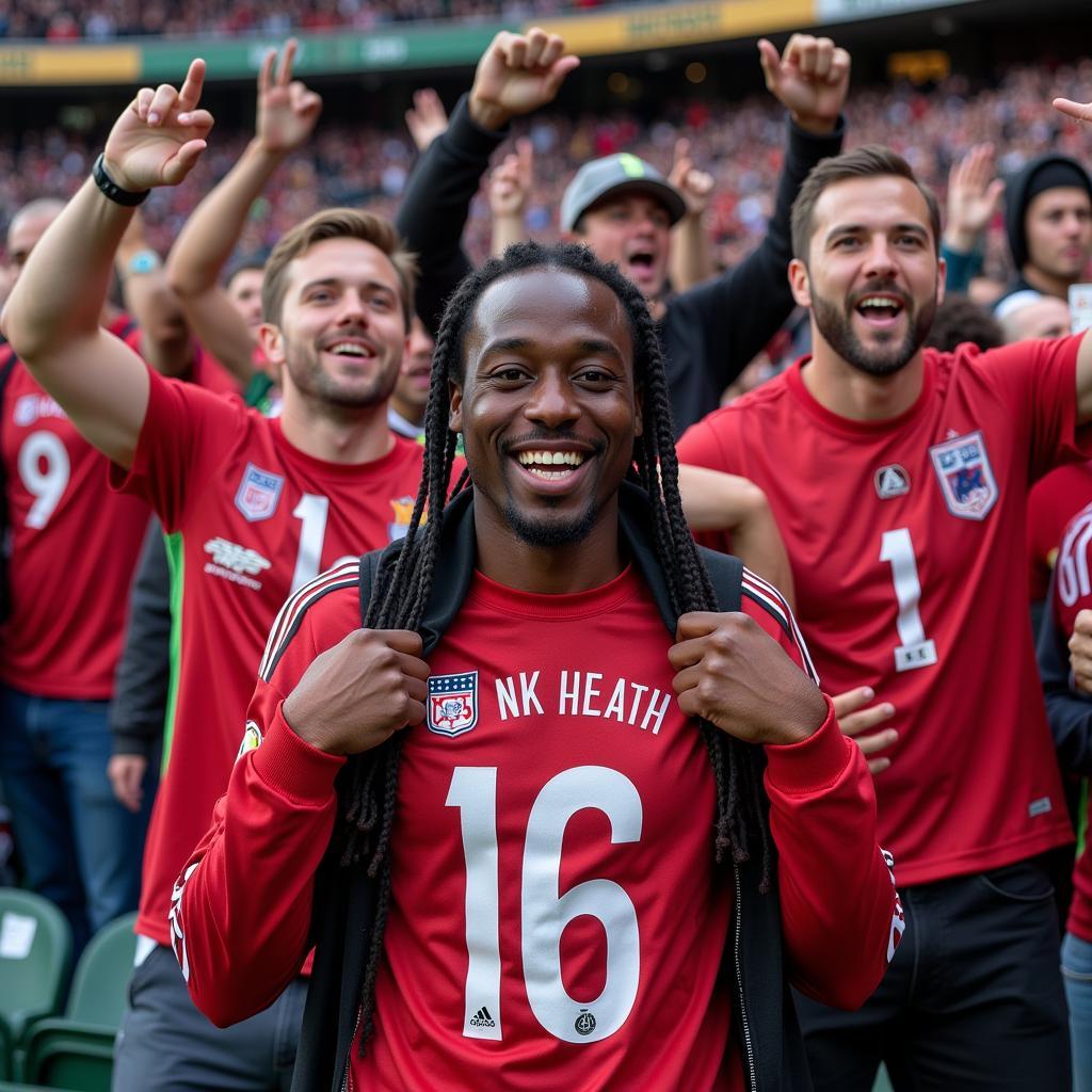 Fans wearing Malik Heath jerseys in the stadium.