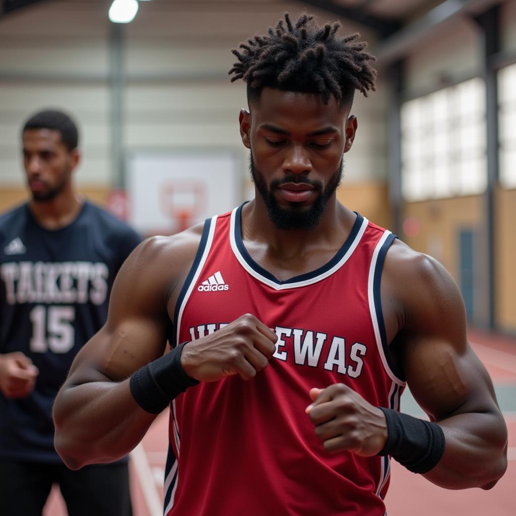 Malik Heath training in his jersey.