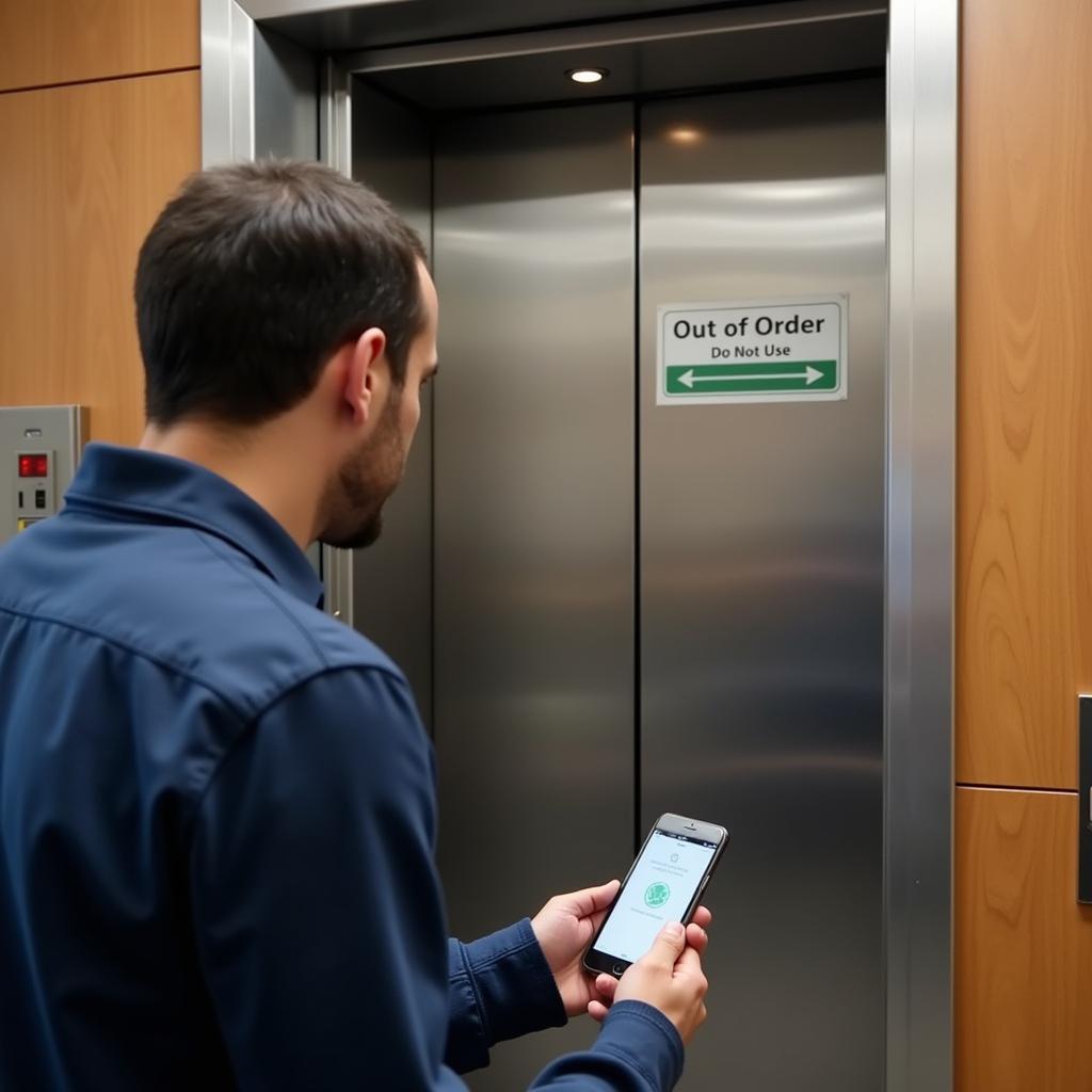 Man Reporting an Out of Order Elevator