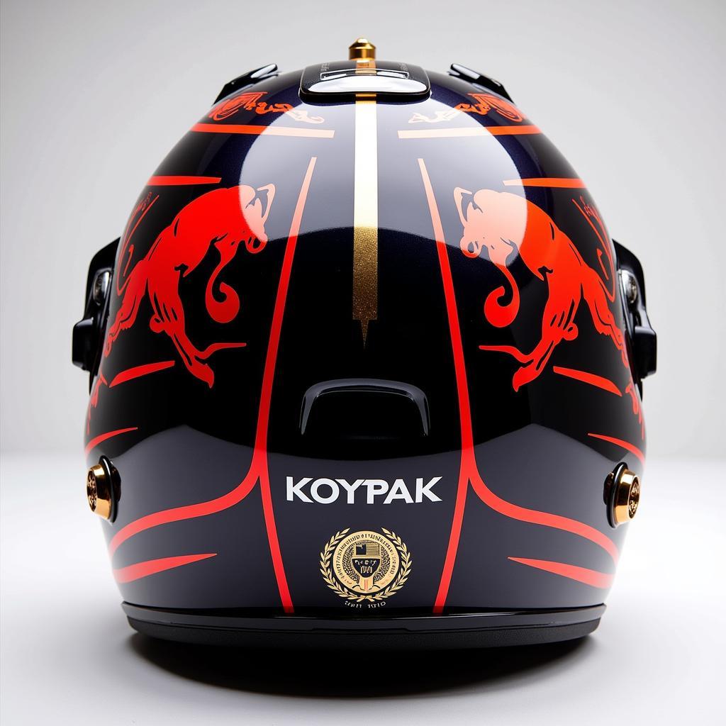 Max Verstappen 2023 Helmet: Rear View Showing Dutch Flag Details and Subtle Gold Accents