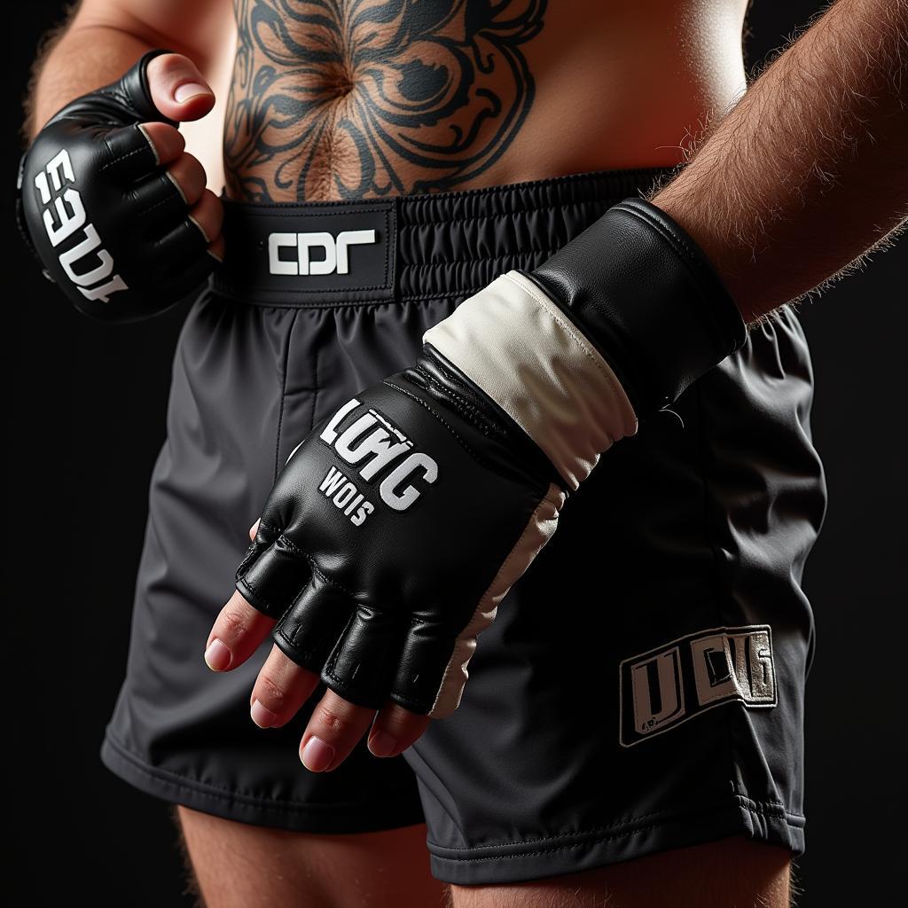 Close-up of McGregor's fight gear, showcasing personalized details and branding.